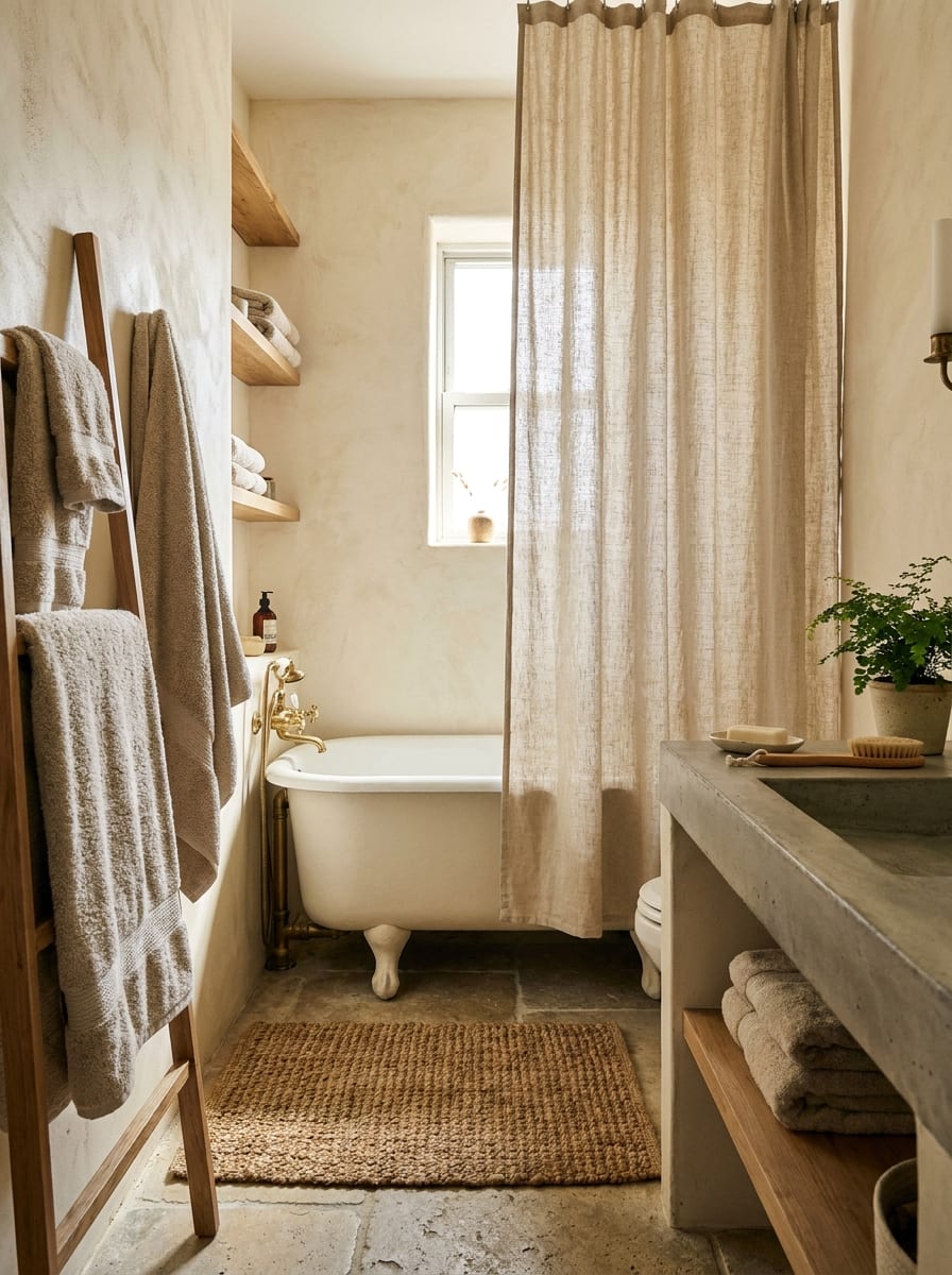 A Bathroom That Uses Texture Over Clutter