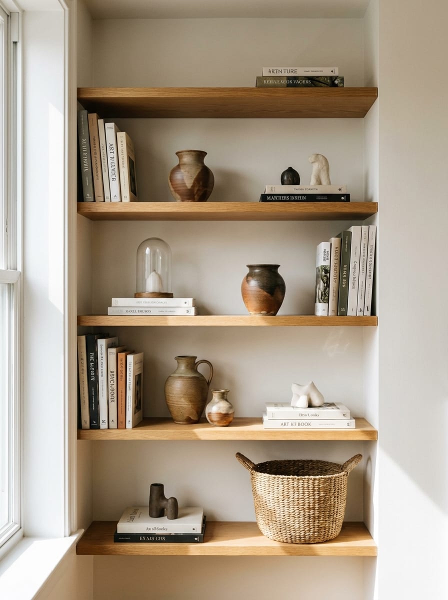 Warm Wood and Mixed Texture Shelving