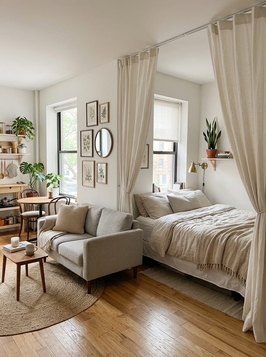 Curtain-Defined Bed Nook