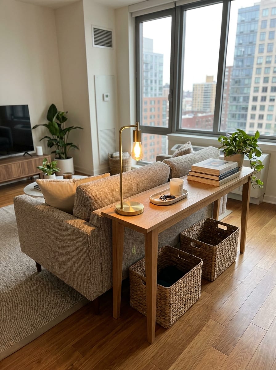 Slim Console Behind the Sofa